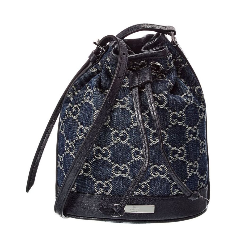 Gucci Gg Mini Denim & Leather Bucket Bag, Blue